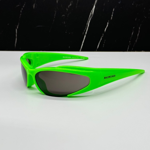 NEW BB0253S 005 BALENCIAGA GREEN GREY OVAL UNISEX BALENCIAGA SUNGLASSES - Picture 1 of 10